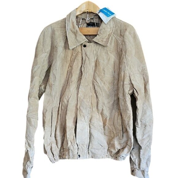 NWT Leather Works vintage Men's Tan  genuine leather patchwork Jacket zipper 3XL - Picture 2 of 15